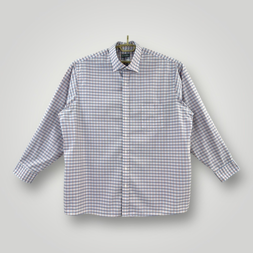Michael Kors‎ Shirt Mens 19 36/37 Blue Plaid FALL FIT Airsoft Stretch Non Iron